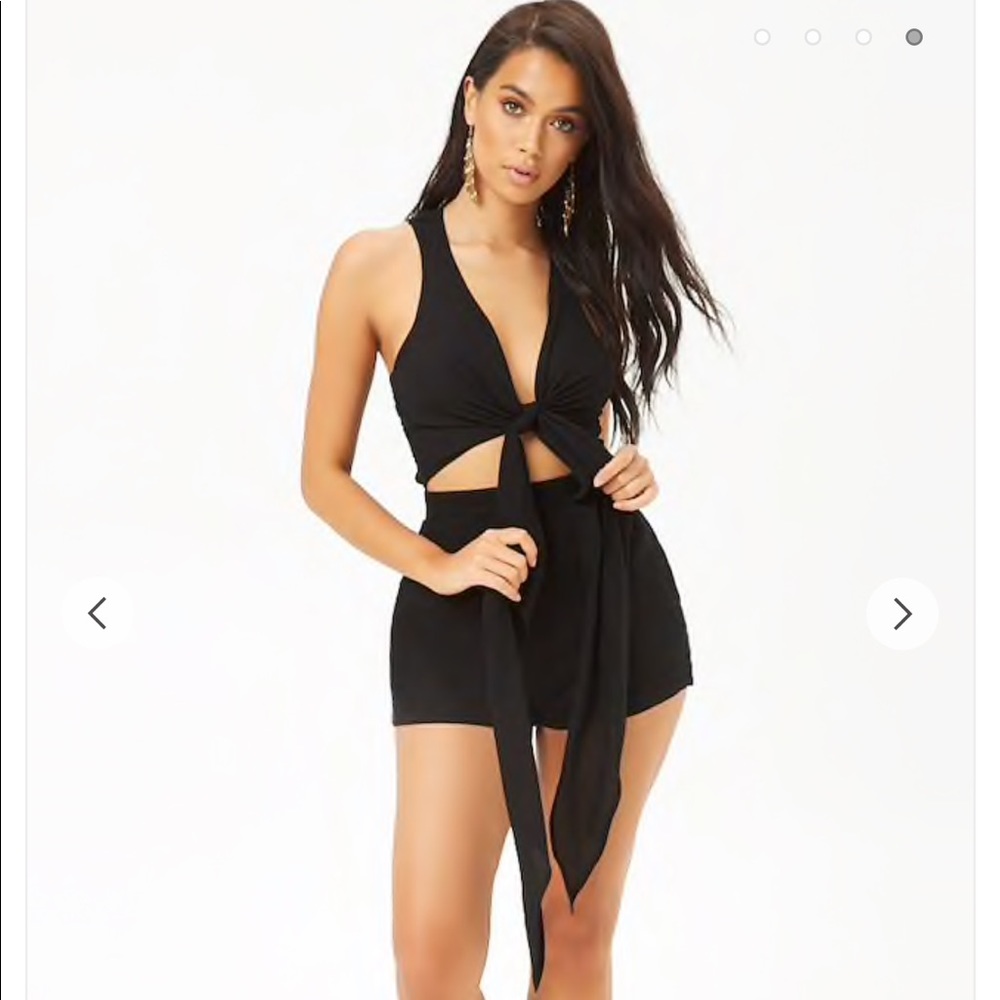 Tie-Front Cutout Crochet-Back Romper